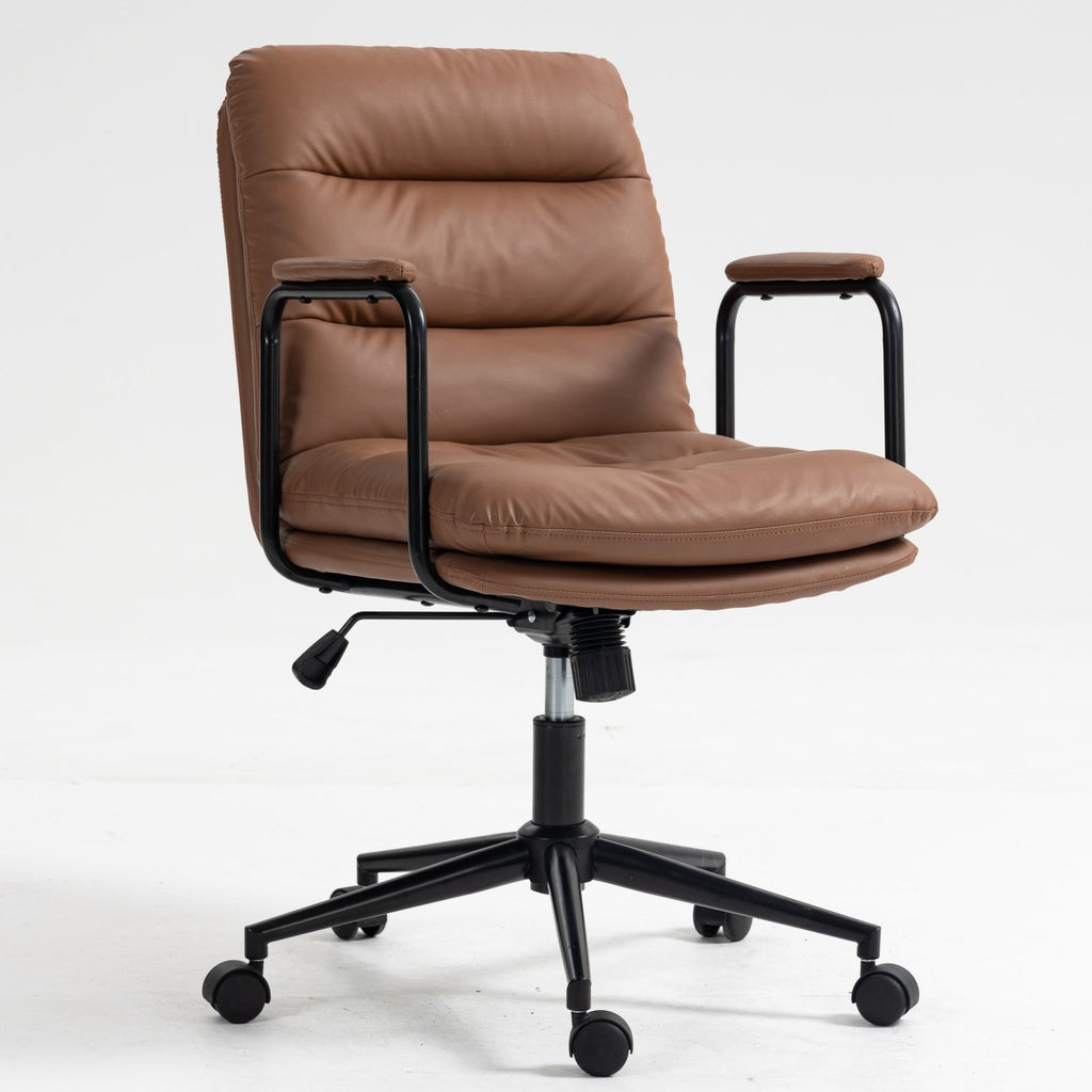 Walker Edison | Chaise de bureau pivotante ergonomique en similicuir marron 