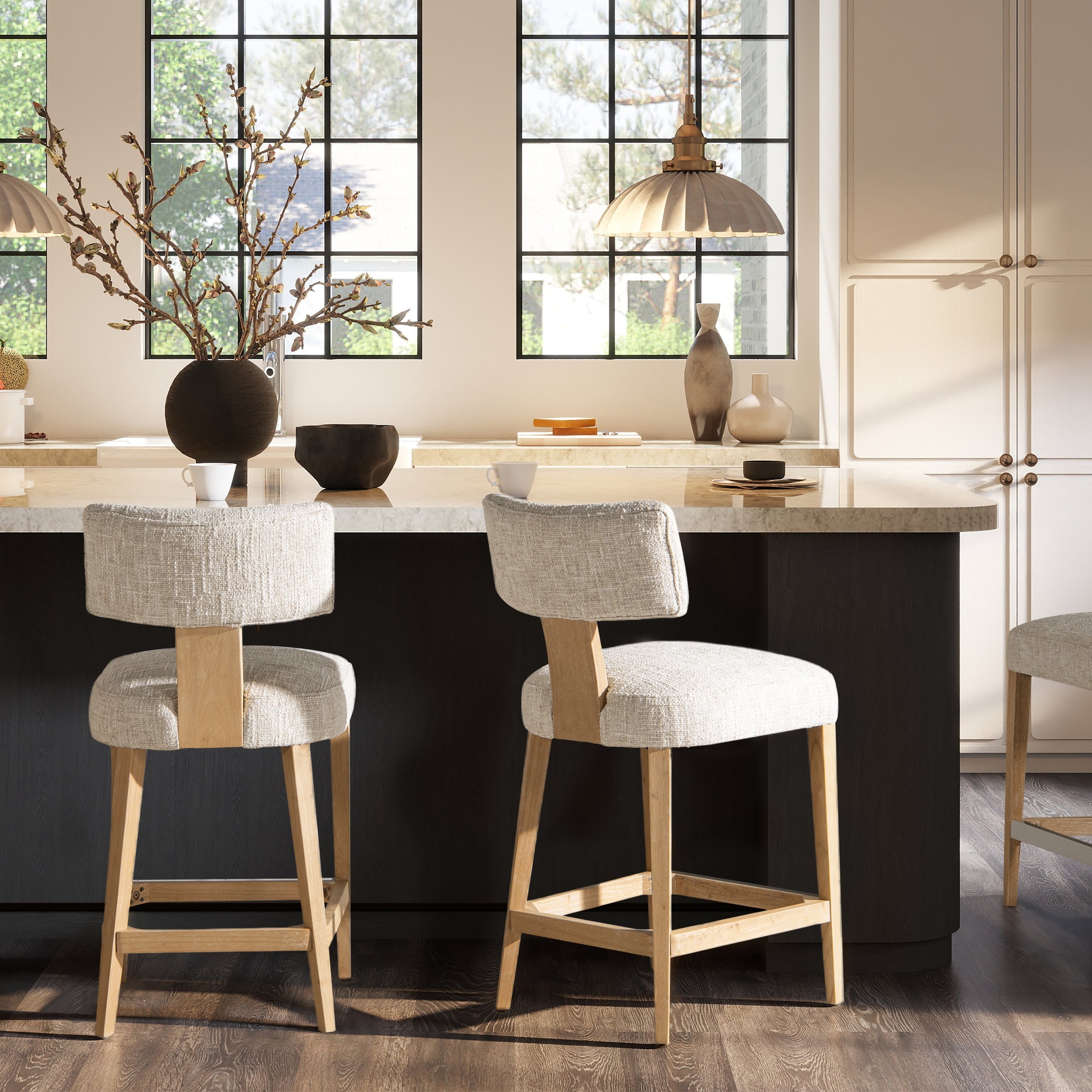 Tabouret de bar rond en chenille, lot de 2 