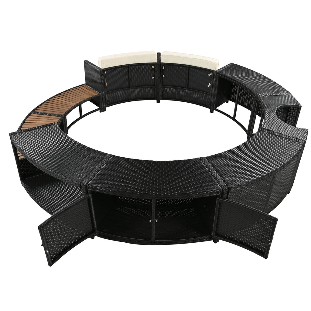 Walker Edison | Ensemble de canapé de patio en rotin avec structure de spa et espaces de rangement