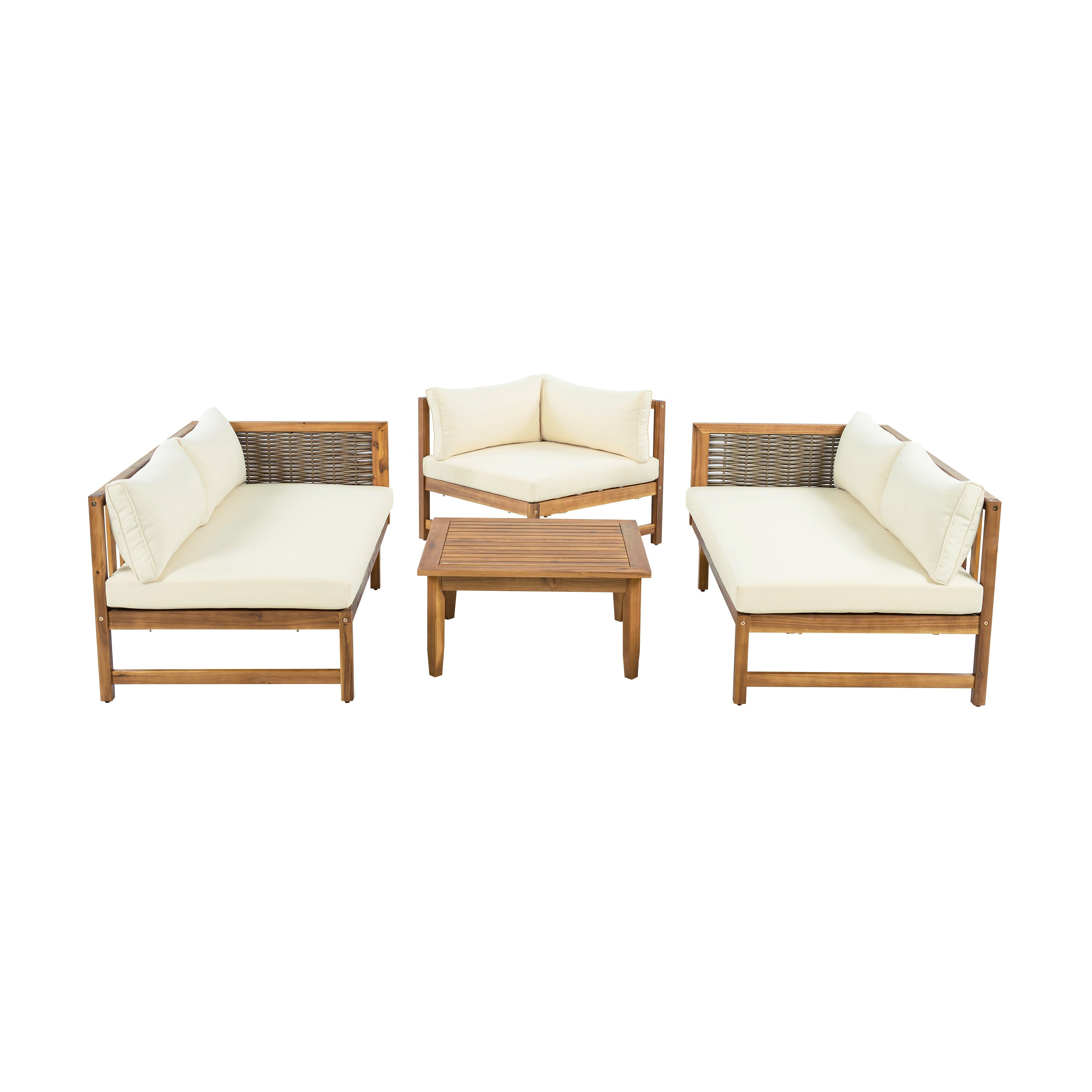 Walker Edison | Canapé d'angle en bois d'acacia avec table basse