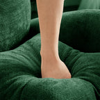 Canapé d'angle deux places en chenille capitonnée avec pouf 