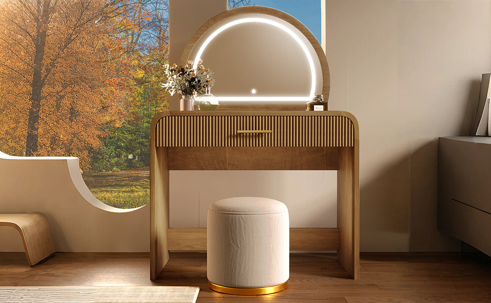 Walker Edison | Coiffeuse au design moderne à courbes cannelées