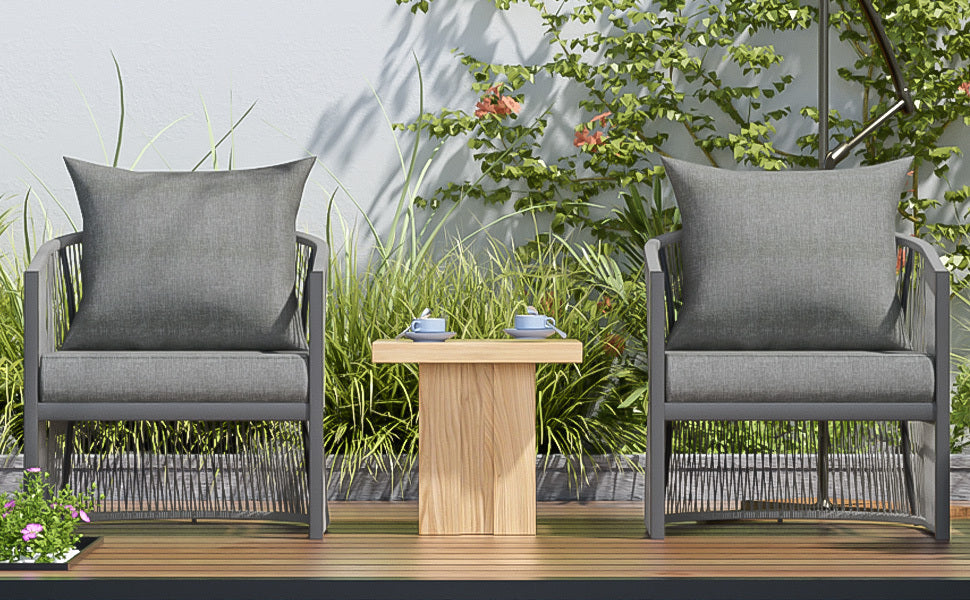 Walker Edison | Ensemble de 2 chaises d'extérieur incurvées élégantes en corde tressée grise