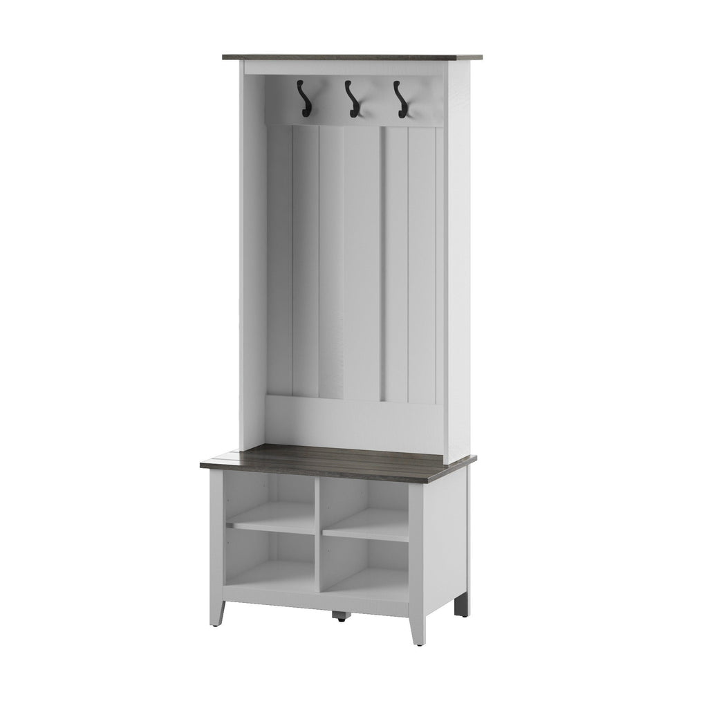 Porte-manteau d'entrée bicolore style ferme avec banc de rangement