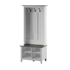 Porte-manteau d'entrée bicolore style ferme avec banc de rangement