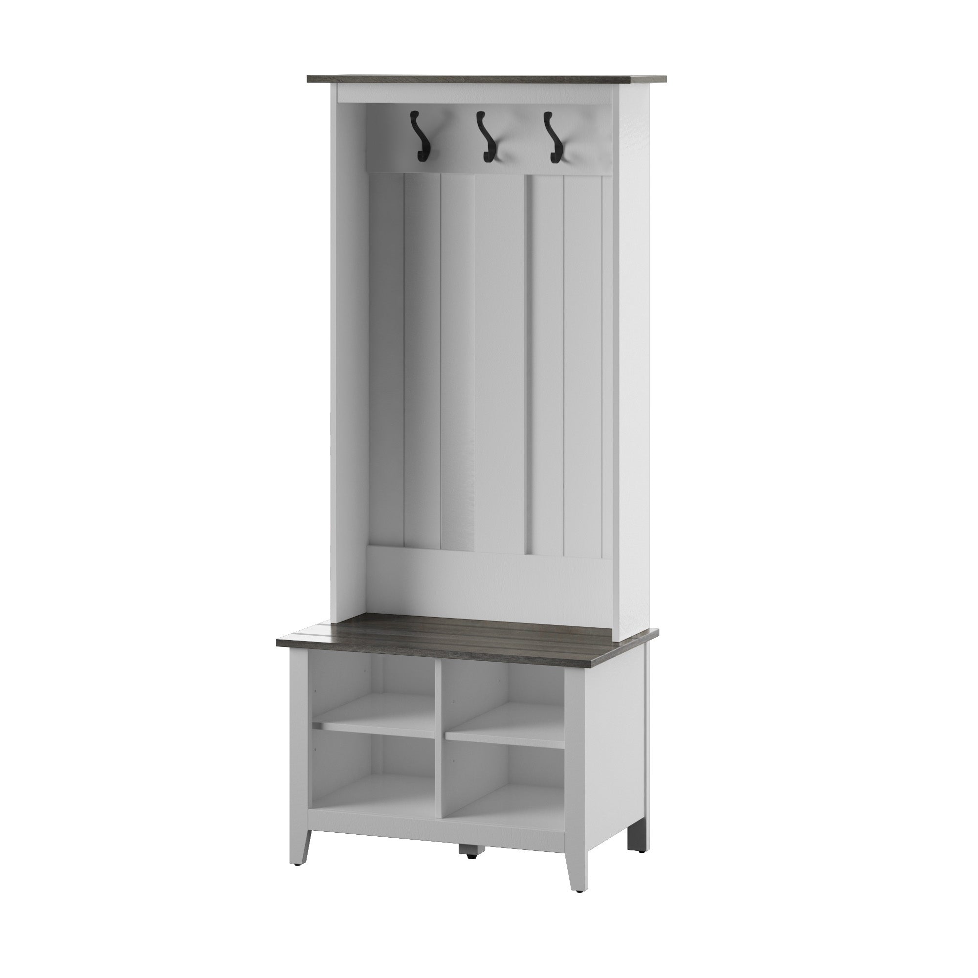 Porte-manteau d'entrée bicolore style ferme avec banc de rangement