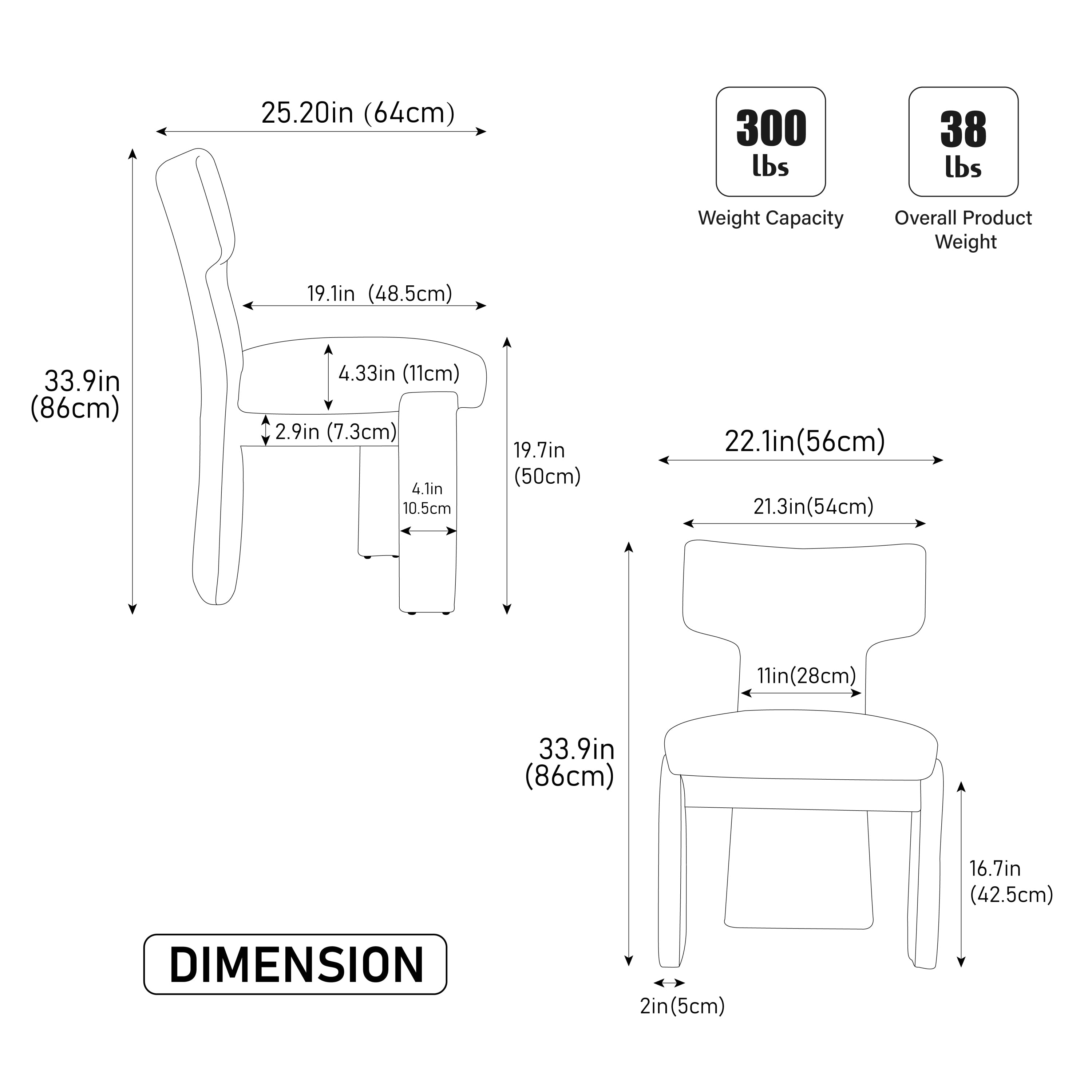 Ensemble de 4 chaises de salle à manger modernes et larges en chenille rembourrée, au design incurvé 