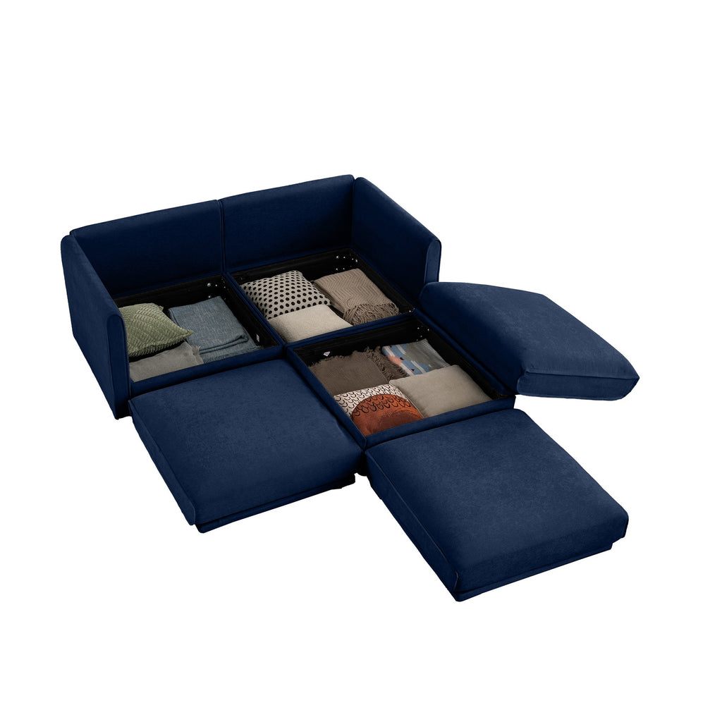 Walker Edison | Canapé deux places élégant en chenille bleue avec pouf de rangement