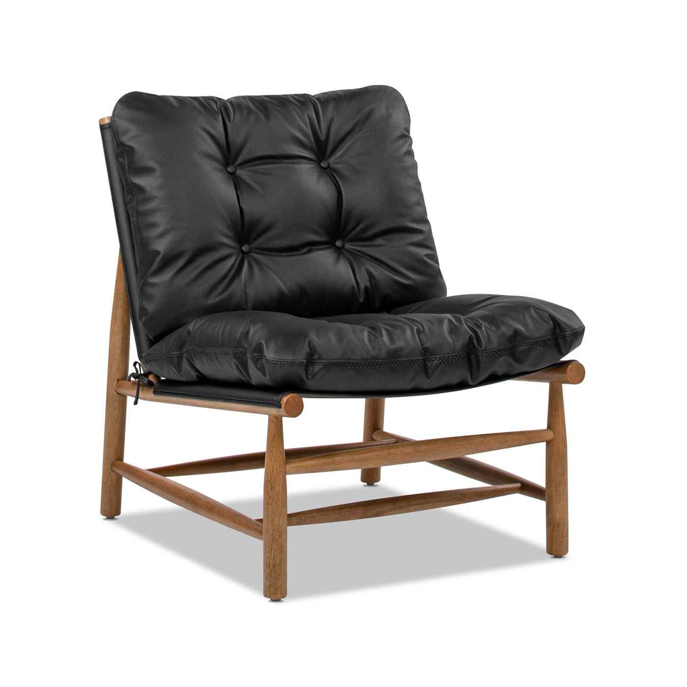 Fauteuil d'appoint Oxford 26,5' Noir en cuir noir, style moderne du milieu du siècle 