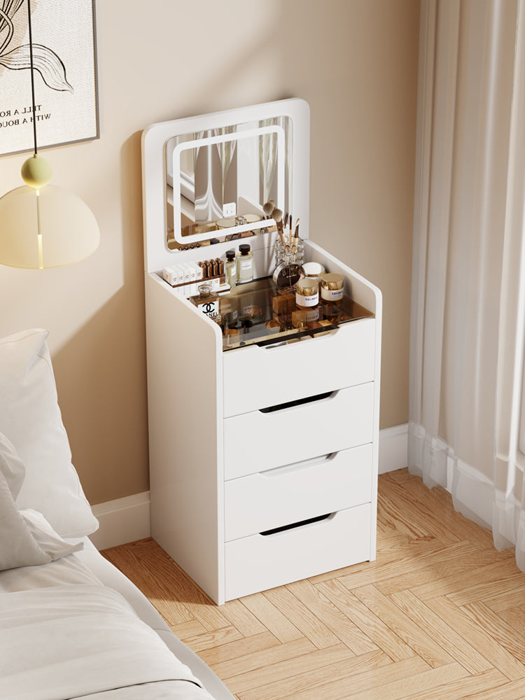 Walker Edison | Ensemble coiffeuse 3 en 1 blanc avec miroir rabattable et rangement