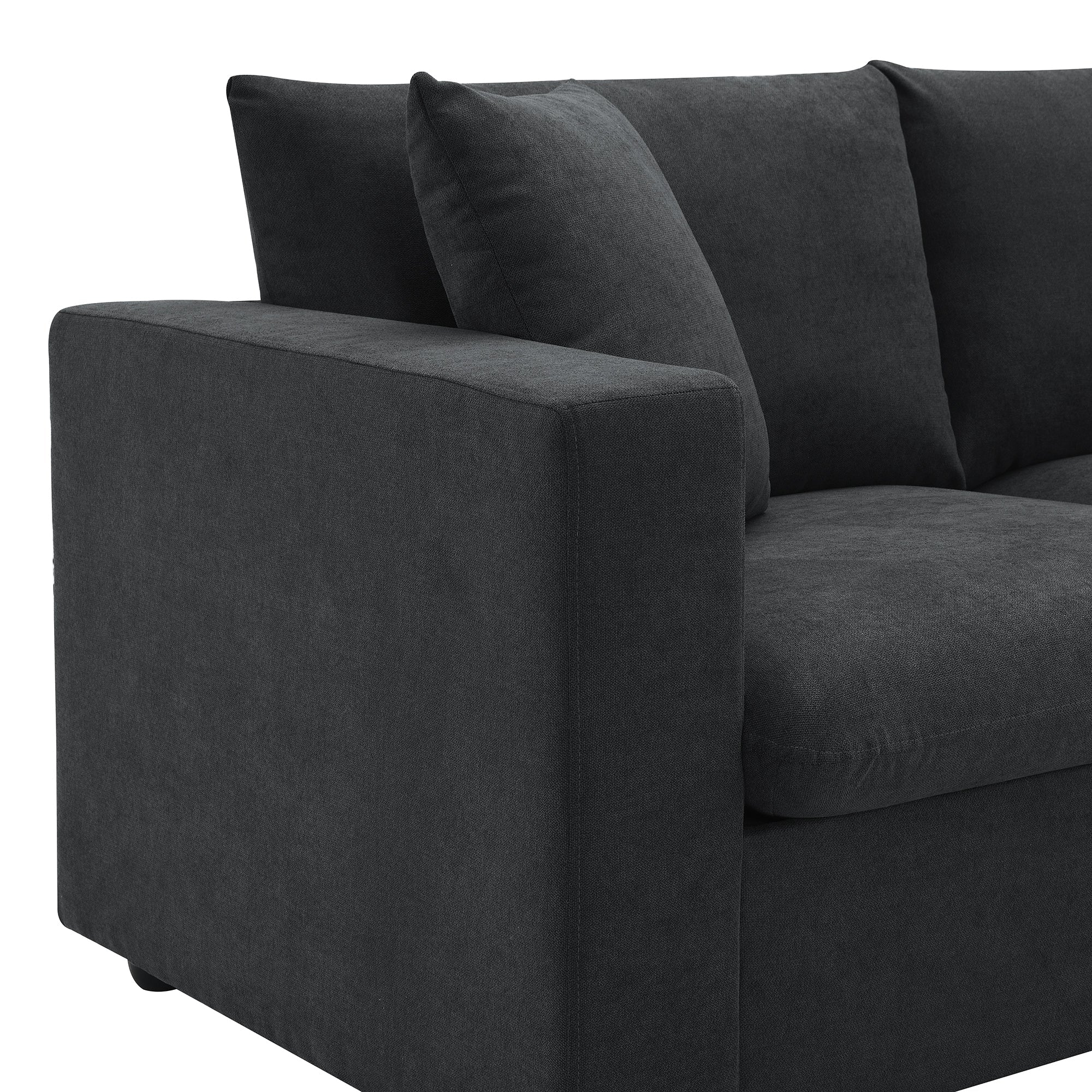 Walker Edison | Canapé d'angle moderne en chenille noire avec pouf