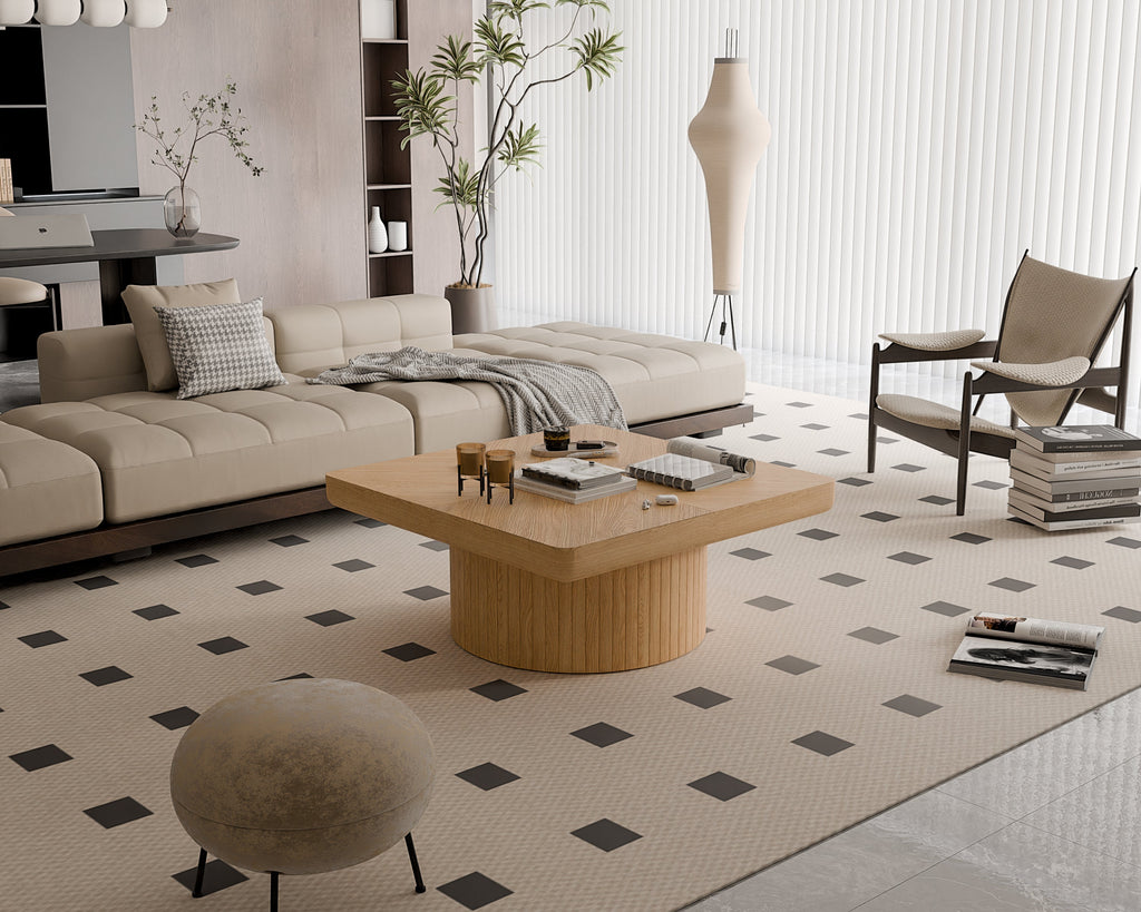 Table basse moderne en placage, 88 cm (34,6 po), piètement cylindrique cannelé carré