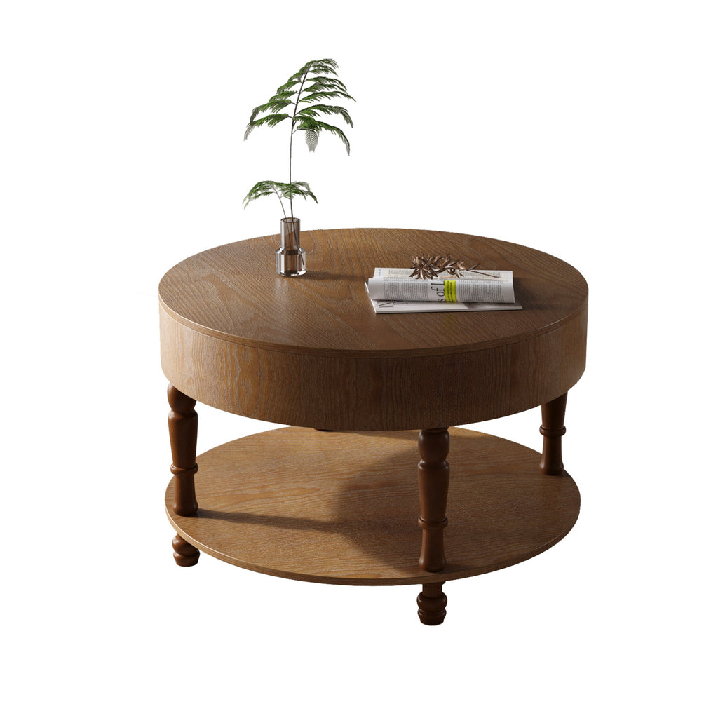 Walker Edison | Table basse ronde traditionnelle surélevée de 80 cm avec double rangement 