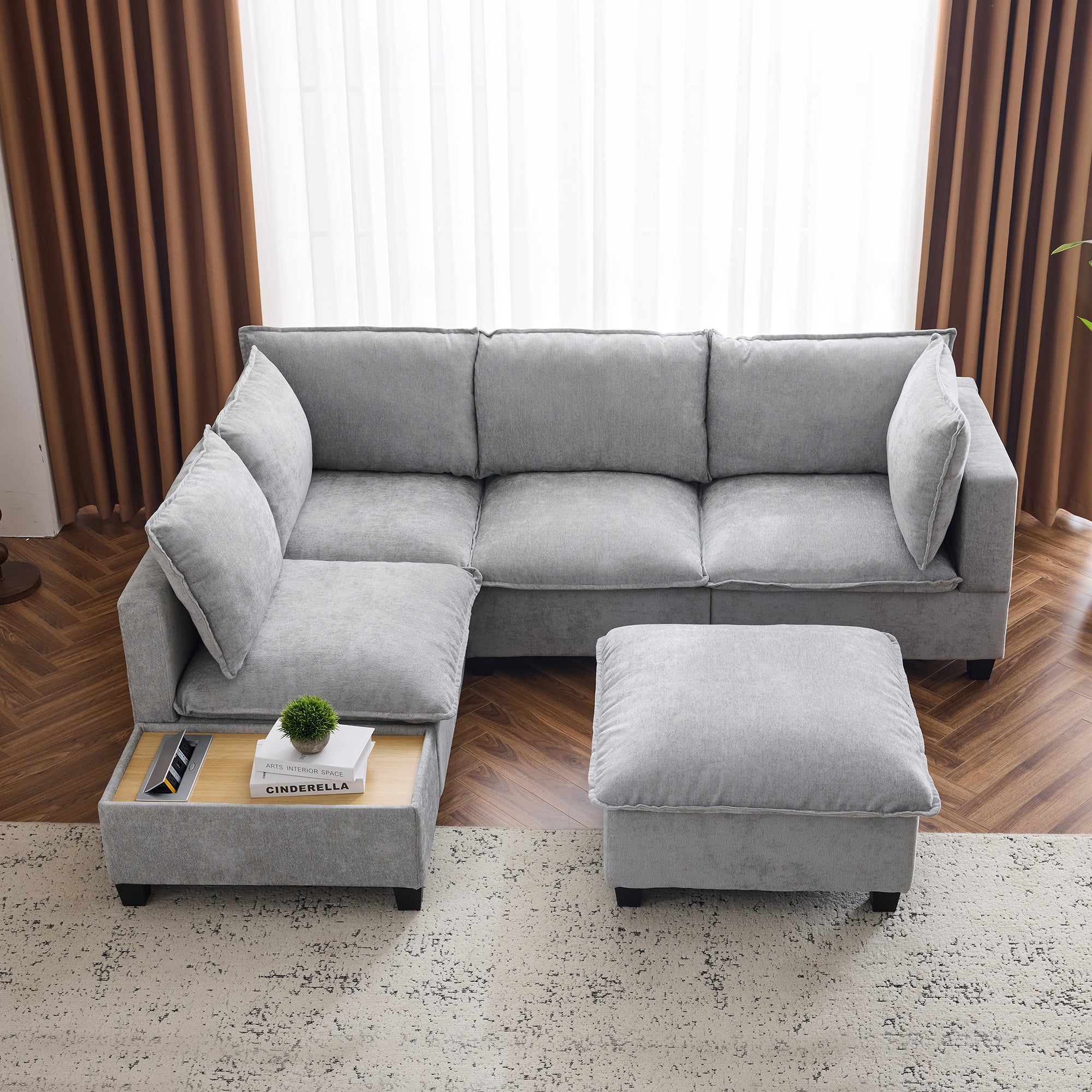 Walker Edison | Canapé d'angle modulaire Cloud Chenille avec table basse