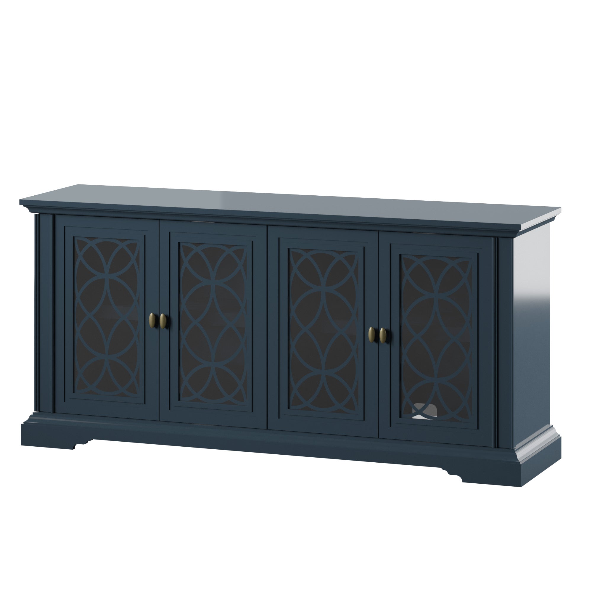 Meuble TV avec portes en verre trempé au design classique 