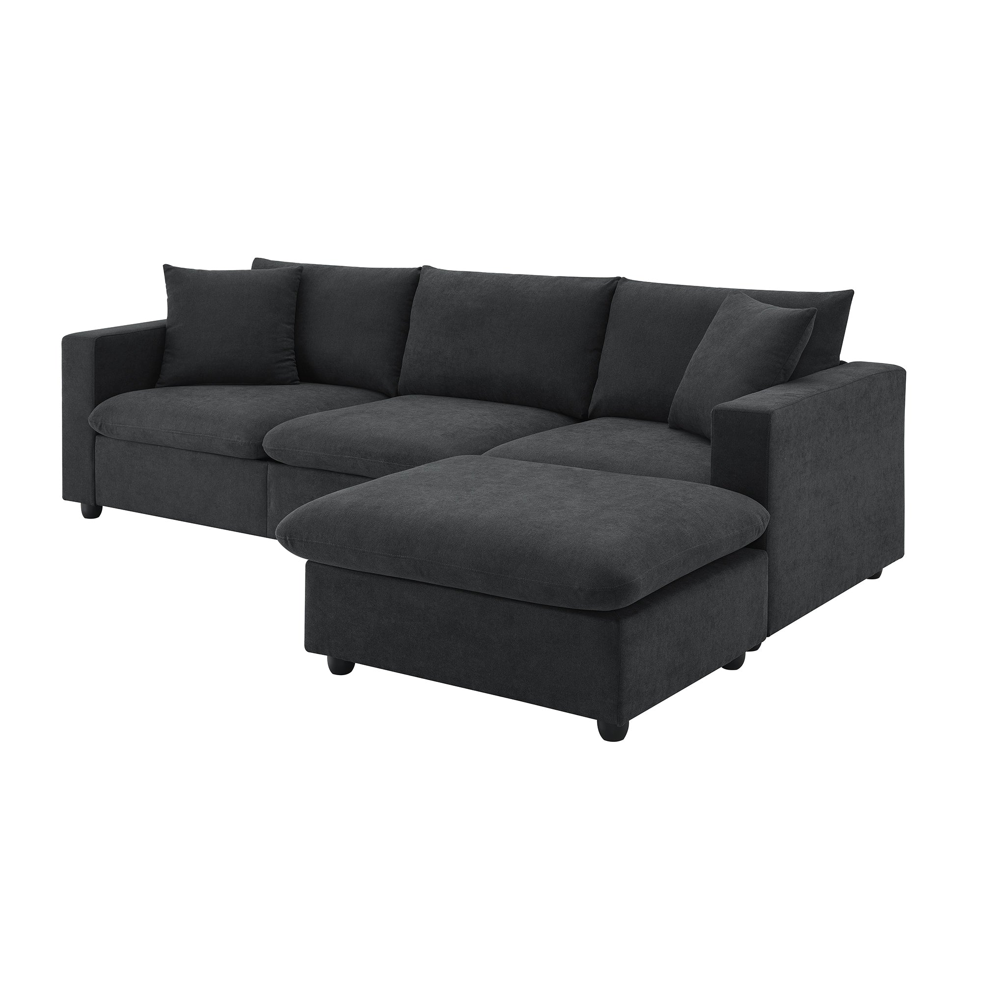 Walker Edison | Canapé d'angle moderne en chenille noire avec pouf