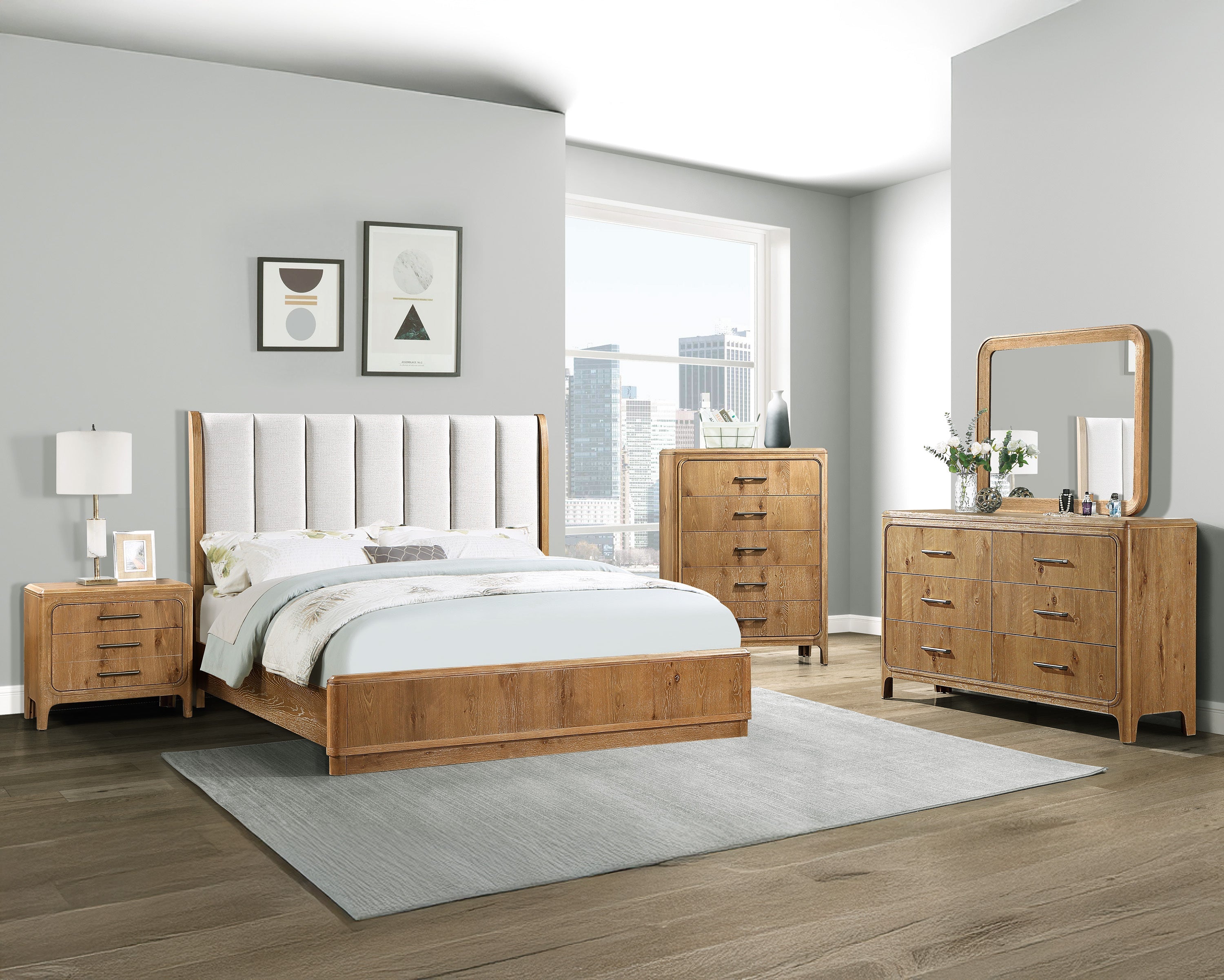 Walker Edison | Tête de lit Queen capitonnée avec plateforme en bois naturel riche