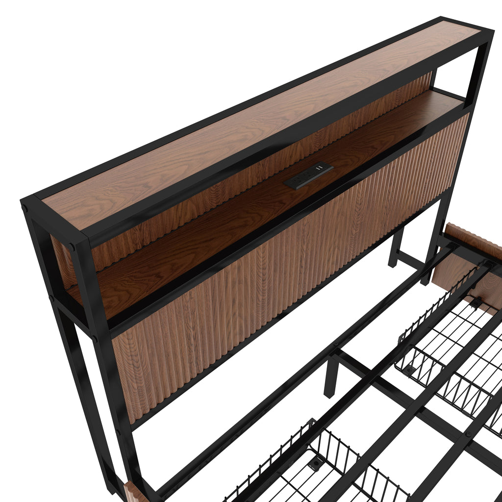 Walker Edison | Cadre de lit Queen en bois à motif cannelé avec rangement 