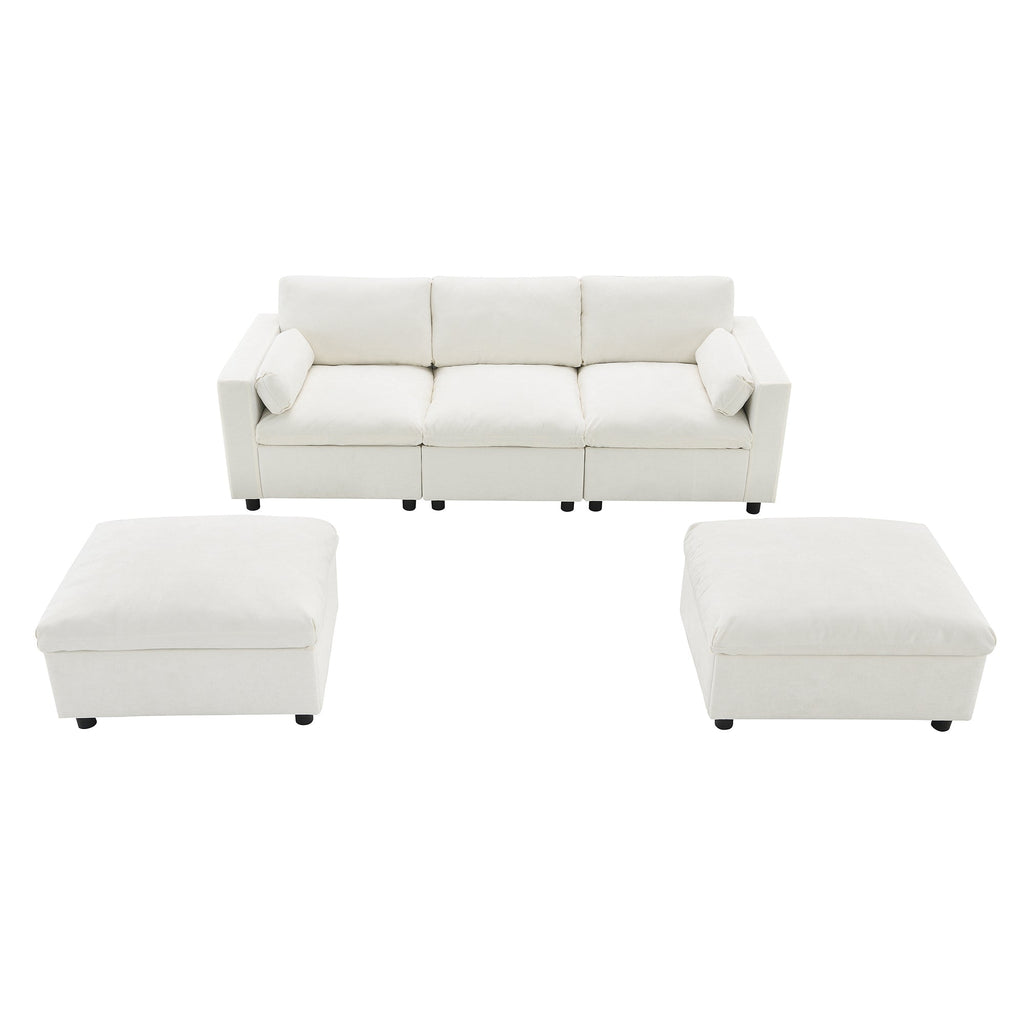 Canapé d'angle modulaire Cloud avec poches de rangement et 2 poufs amovibles