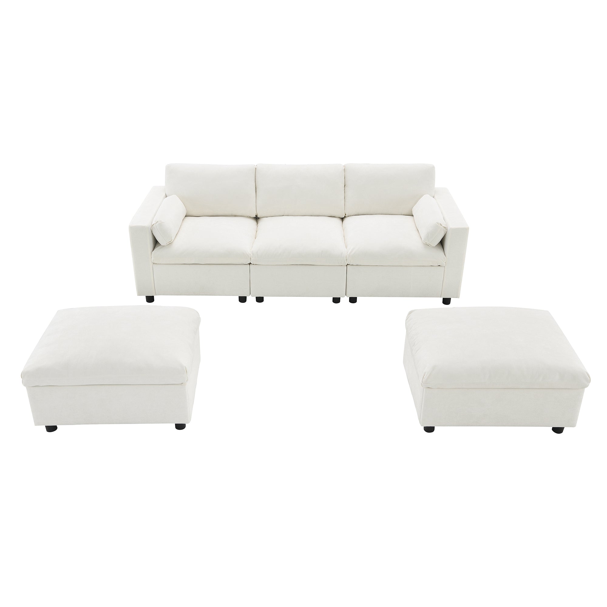 Canapé d'angle modulaire Cloud avec poches de rangement et 2 poufs amovibles