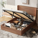 Walker Edison | Cadre de lit Queen moderne rainuré et ondulé avec rangement intégré 