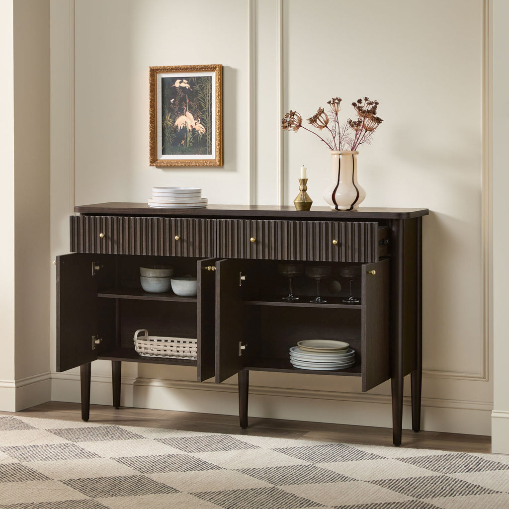 Buffet/meuble TV moderne Samantha en bois cannelé, montage facile, 58 pouces.