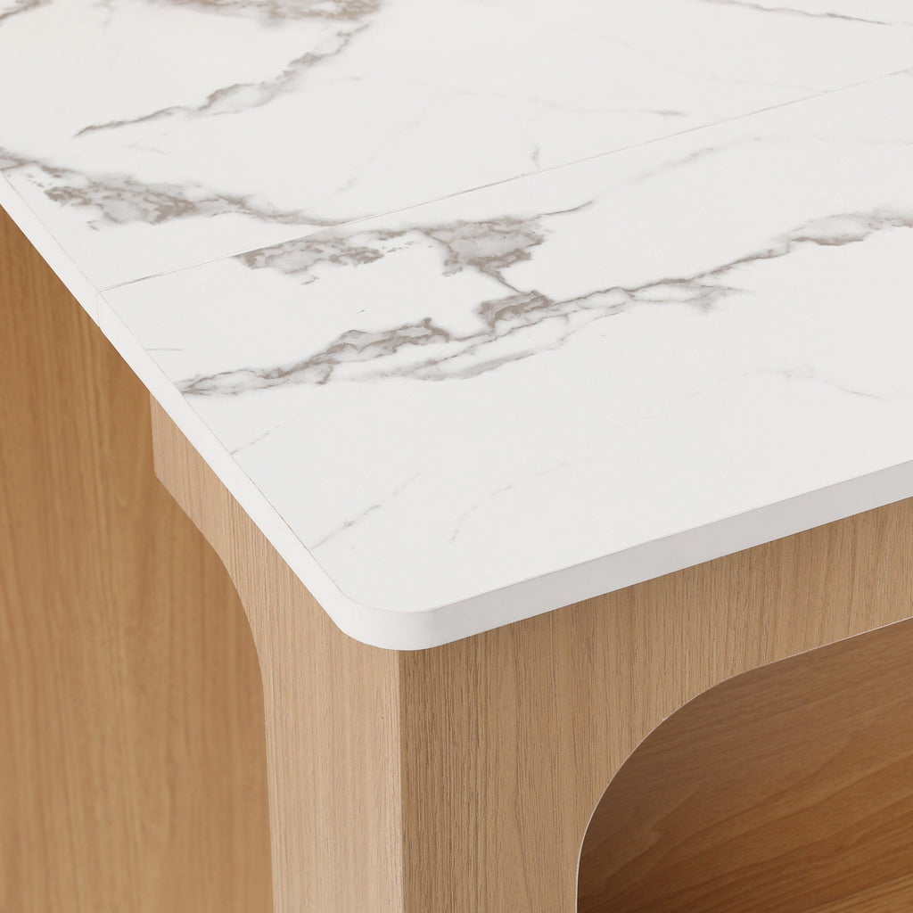 Îlot de cuisine de 181 cm avec table à manger extensible, nombreux rangements et prise électrique