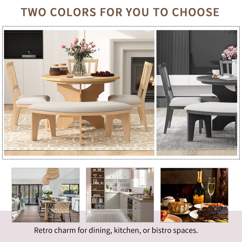 Walker Edison | Charmant ensemble de salle à manger rustique rond 5 pièces avec chaises et banc incurvé 