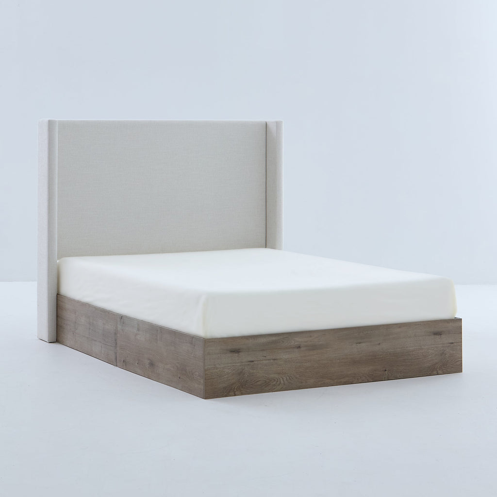 Walker Edison | Lit Shelton 54' Queen capitonné avec tête de lit à oreilles et sommier en bois