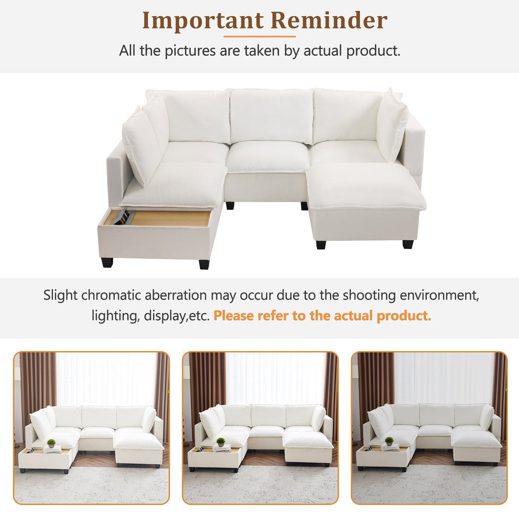 Walker Edison | Canapé d'angle modulaire en forme de U Cloud avec pouf et table basse