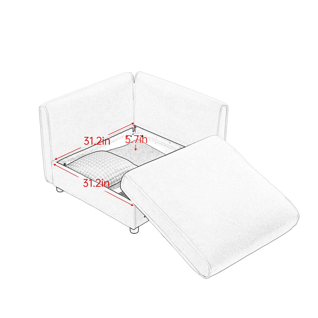 Walker Edison | Canapé d'angle contemporain en chenille blanche avec rangement et pouf