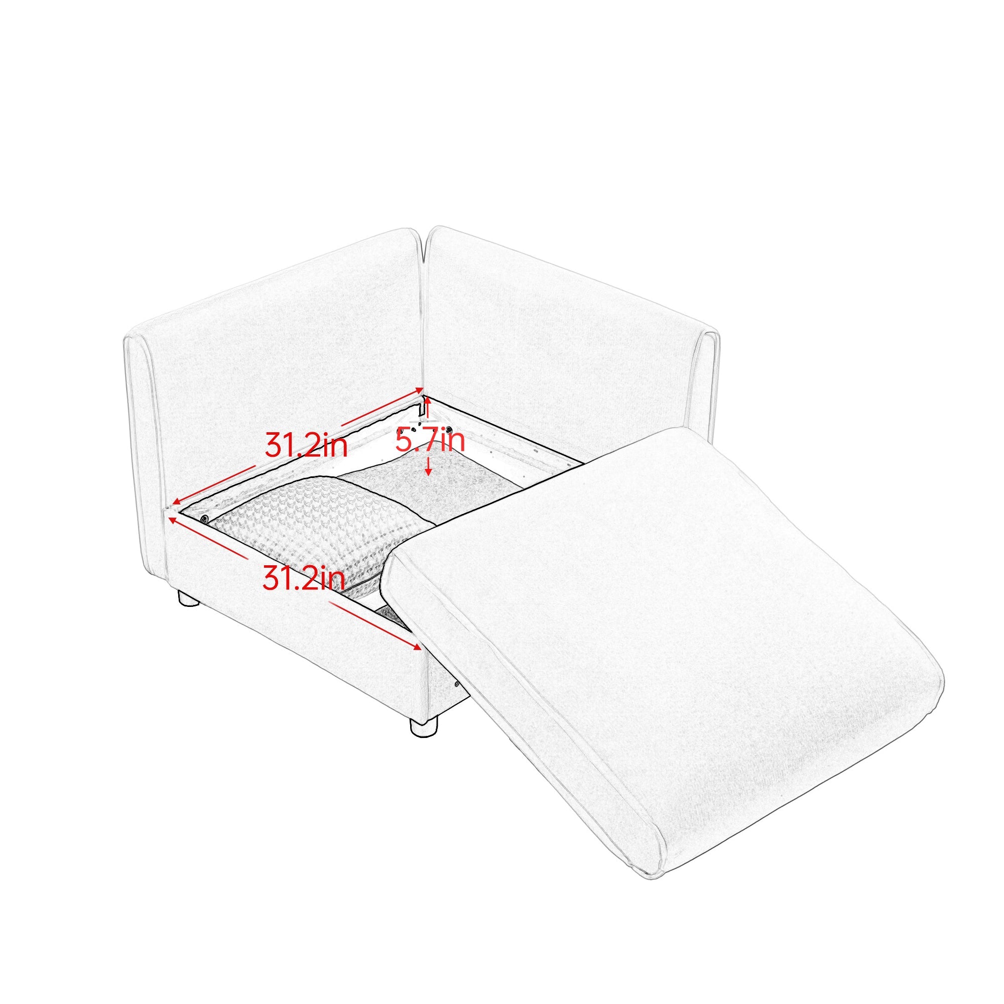 Walker Edison | Canapé d'angle contemporain en chenille blanche avec rangement et pouf