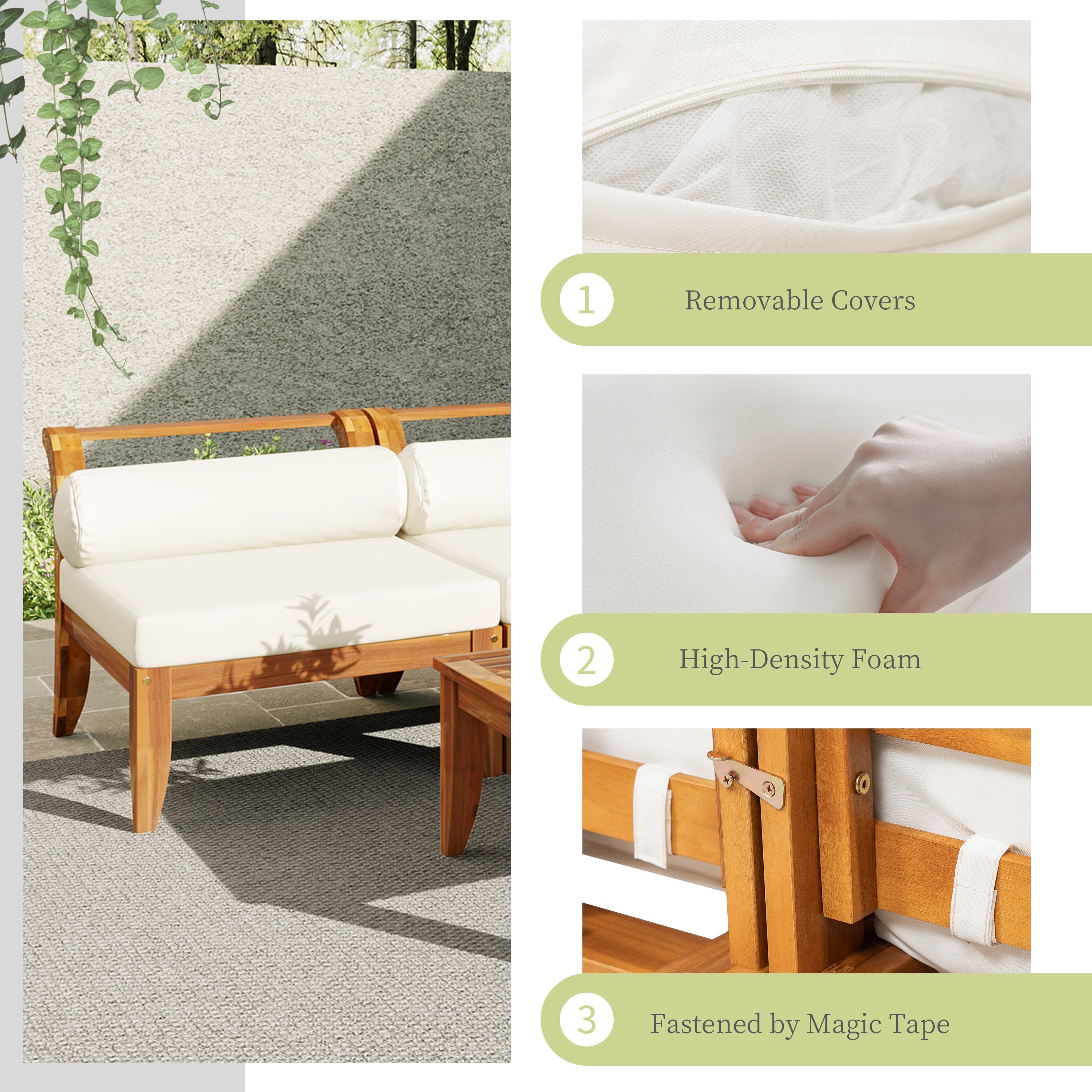 Ensemble de canapés d'angle modulaires d'extérieur 6 pièces en bois d'acacia Walker Edison 