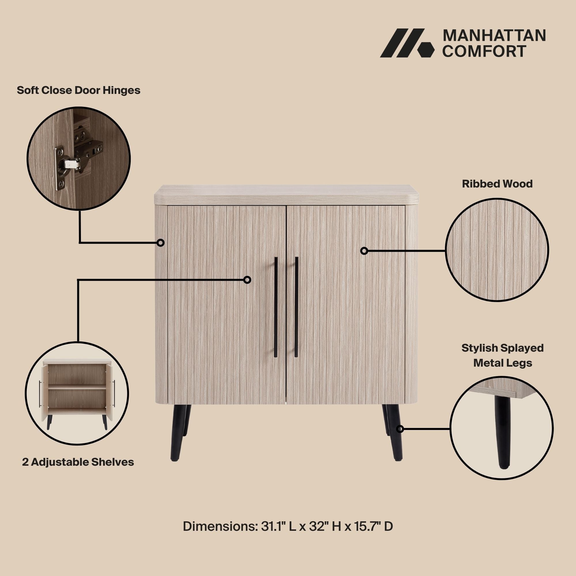 Armoire de rangement Jodie 31' à cannelures 