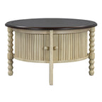 Table basse ronde de style traditionnel de 77 cm avec porte coulissante de rangement