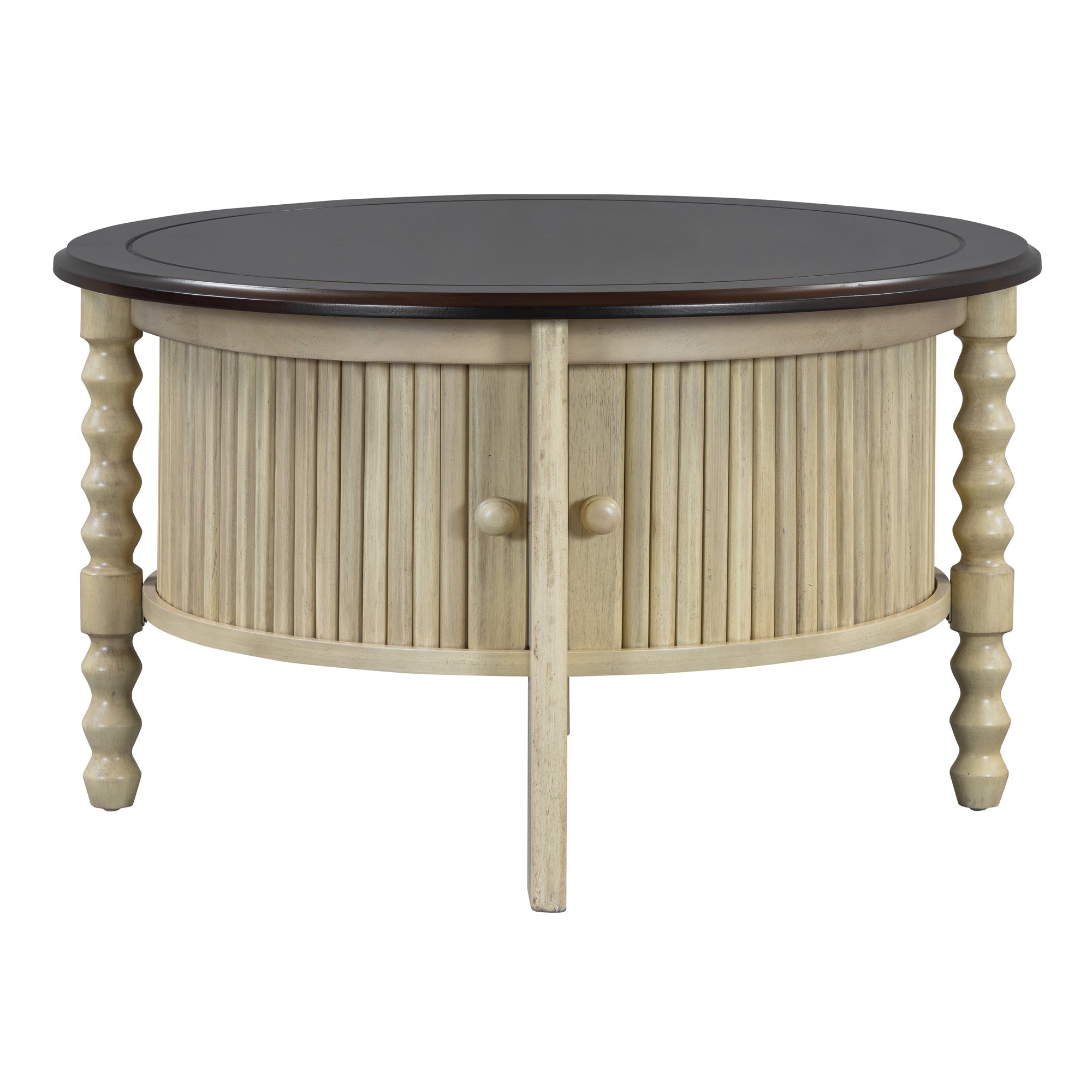 Table basse ronde de style traditionnel de 77 cm avec porte coulissante de rangement