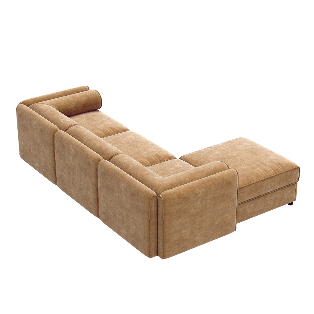 Walker Edison | Canapé élégant en chenille camel avec assise et pouf de rangement