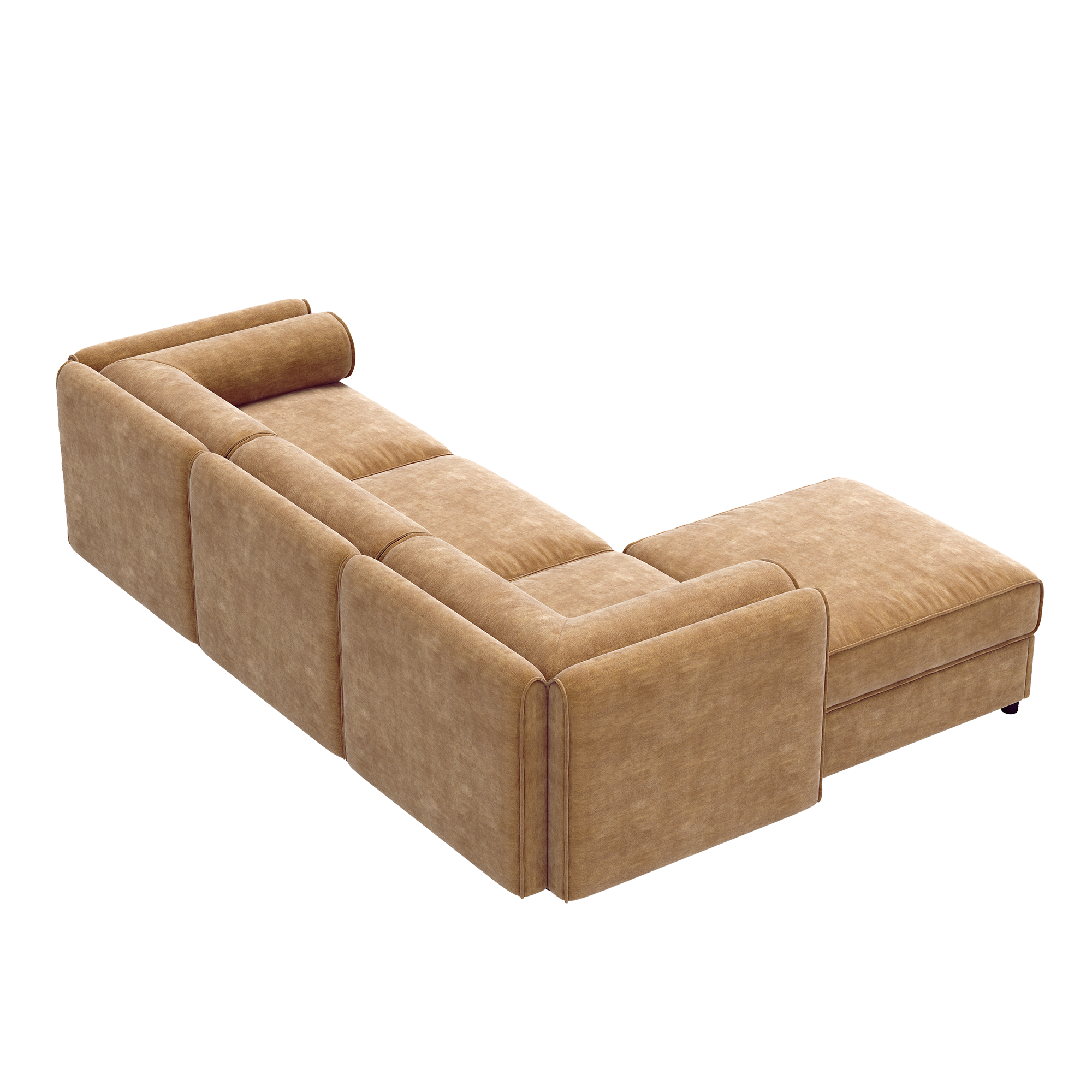 Walker Edison | Canapé élégant en chenille camel avec assise et pouf de rangement