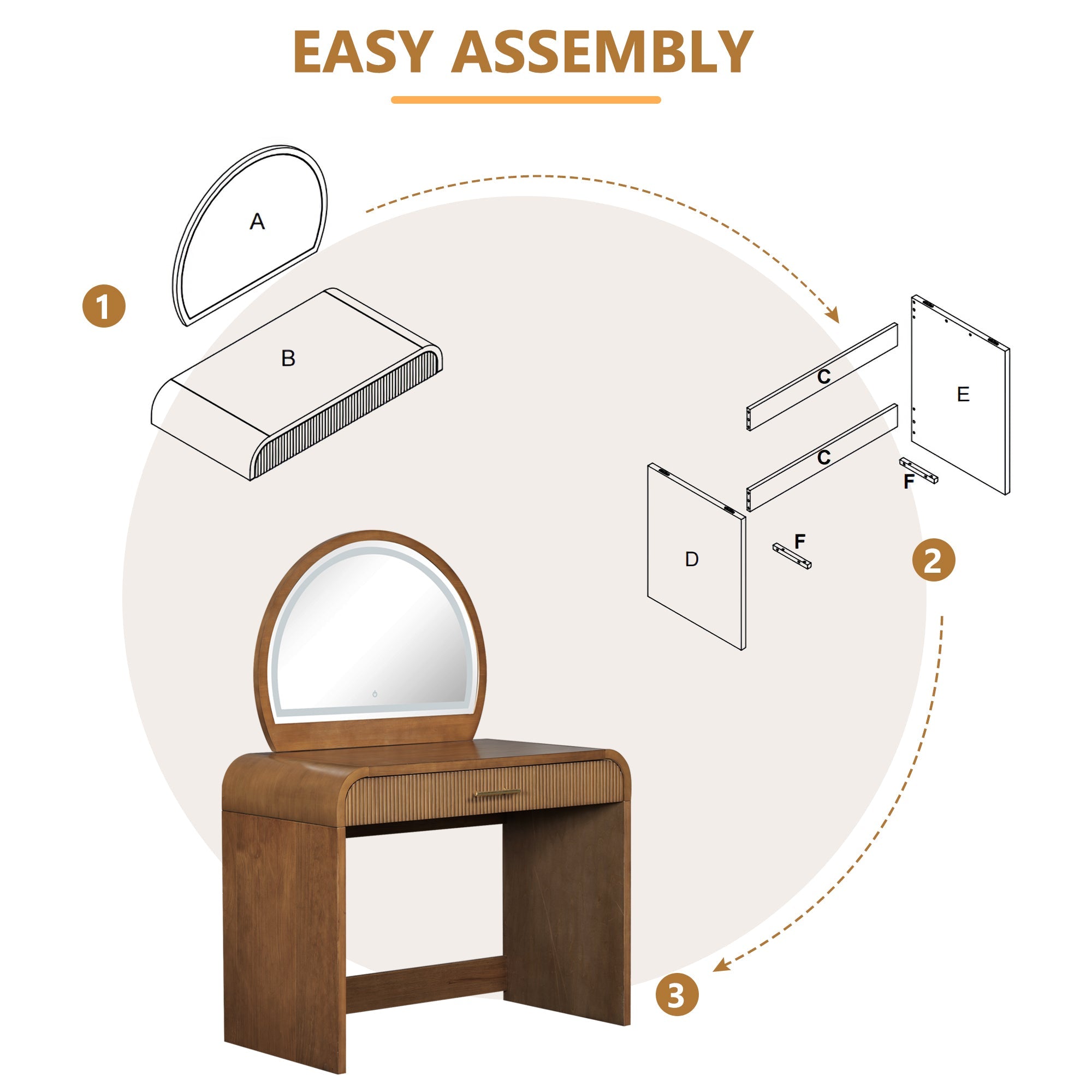 Walker Edison | Coiffeuse au design moderne à courbes cannelées