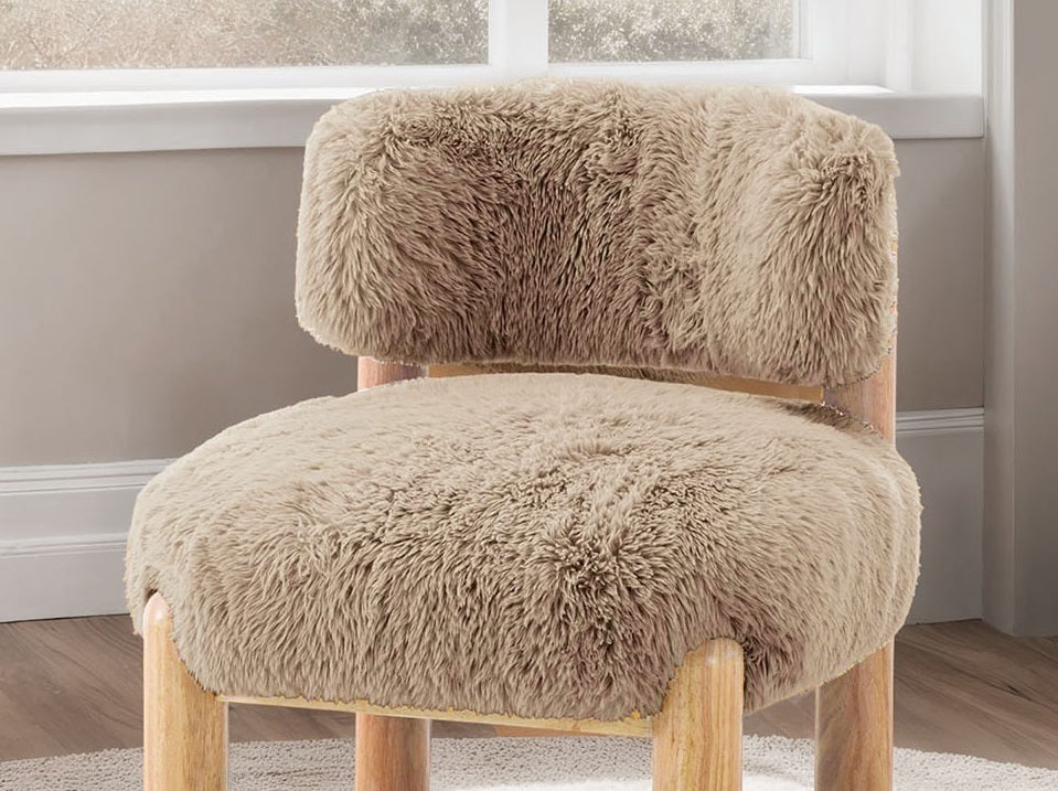 Fauteuil d'appoint contemporain en tissu peluche avec pieds en bois