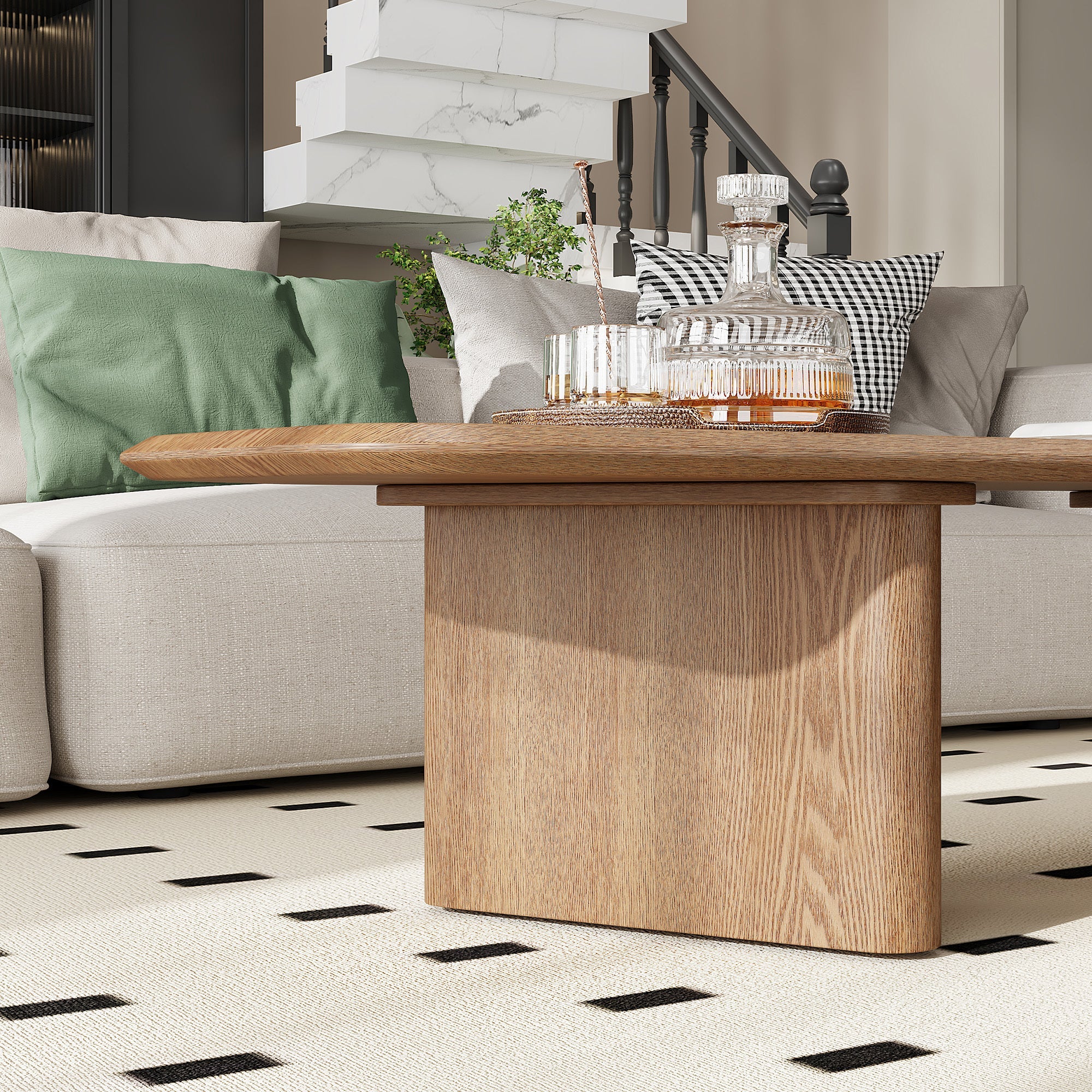 Table basse moderne en placage de frêne rustique 