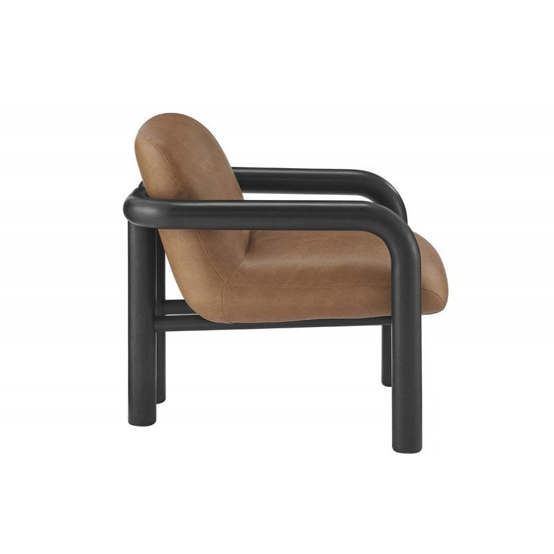 Fauteuil d'appoint moderne en similicuir avec structure en bois courbée et revêtement en bois courbé