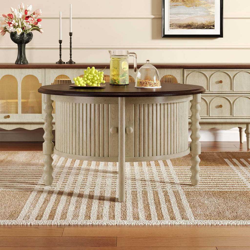 Table basse ronde de style traditionnel de 77 cm avec porte coulissante de rangement