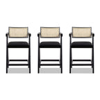 Tabouret de bar Milan 25,5' moderne en résine bouclée avec dossier et accoudoirs, lot de 3 