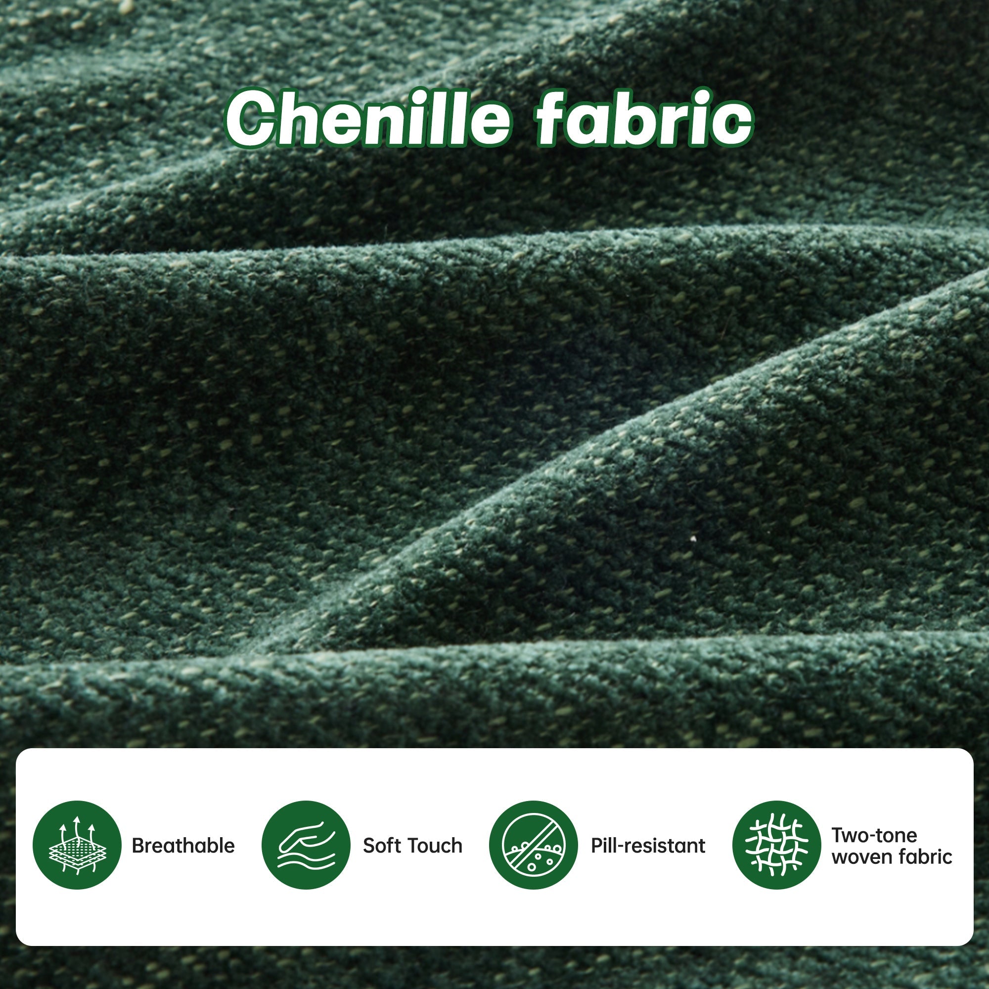 Canapé d'angle deux places en chenille capitonnée avec pouf 