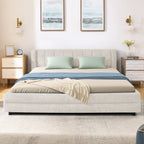 Cadre de lit rembourré en chenille, format queen, avec tiroirs 