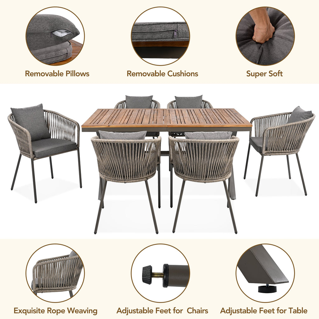 Walker Edison | Ensemble de salle à manger de patio 7 pièces au design moderne en corde