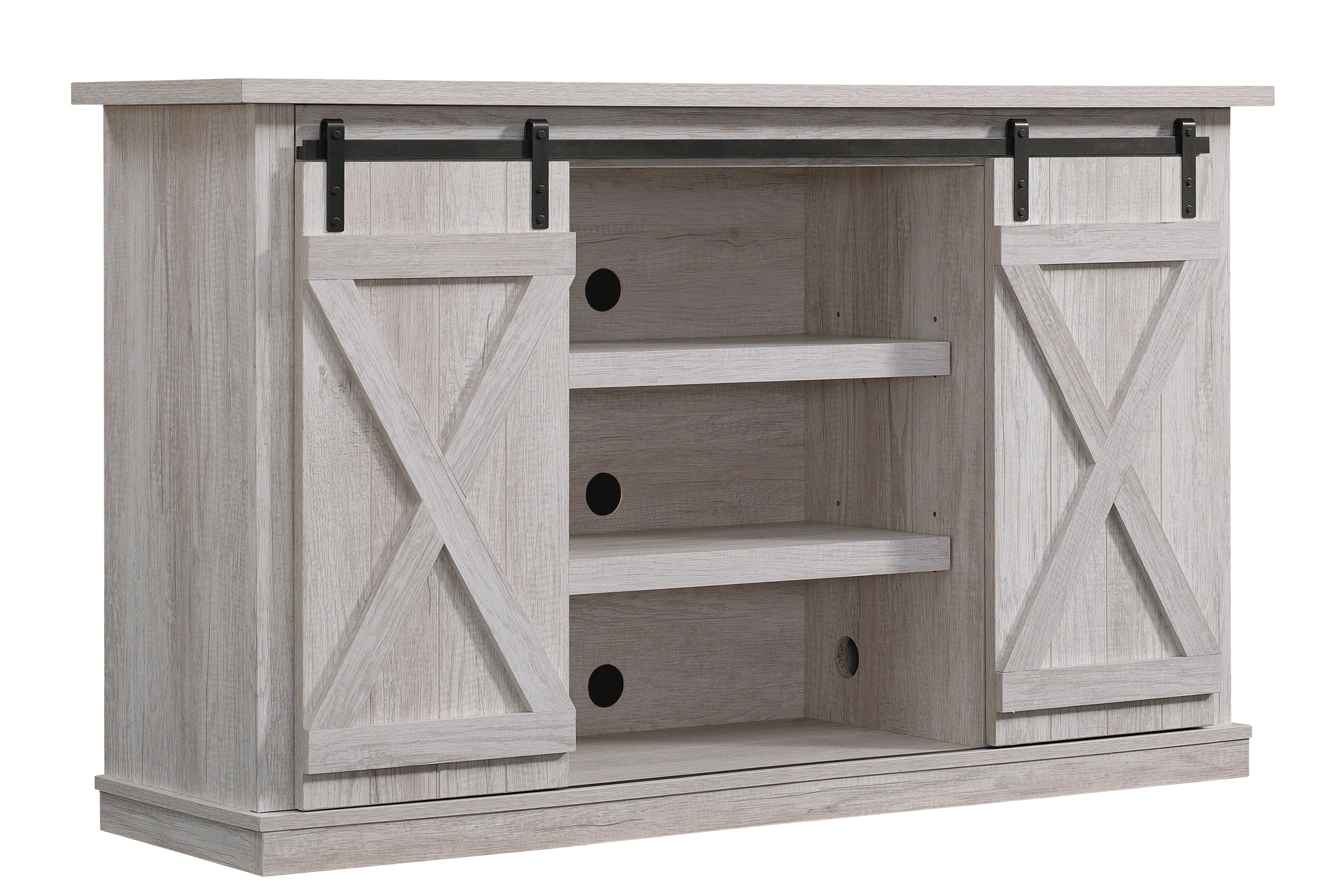 Portes coulissantes de style grange, meuble TV en peuplier de 137 cm, console multimédia