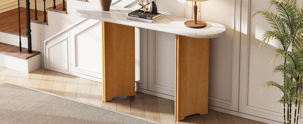 Console d'entrée ovale Walker Edison avec plateau en faux marbre 