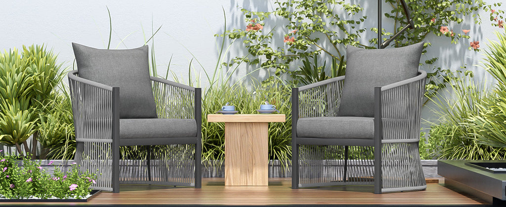 Walker Edison | Ensemble de 2 chaises d'extérieur incurvées élégantes en corde tressée grise